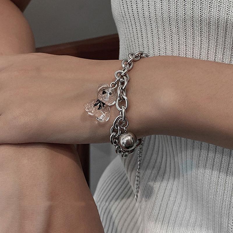Alloy Transparent Bear Pendant Hollow Bracelet For Women Three Dimensional Bear Bracelet Girls Bracelet Jewelry Gifts