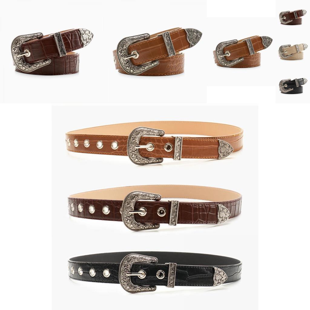 Womens Retro Alloy Belt Set With Embossed Buckle For Casual And Office Wear