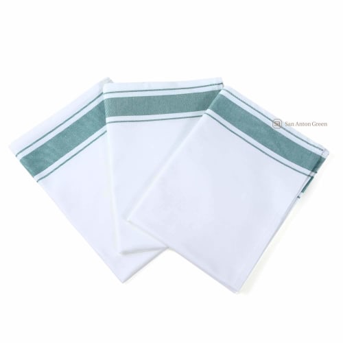 San Anton Green Glass Towels, Dish and Glass Wiping, Lint-Free, Large, Absorbent, Restaurant-Grade, 100% Cotton, 70cm X 50cm (Pack of 3)
