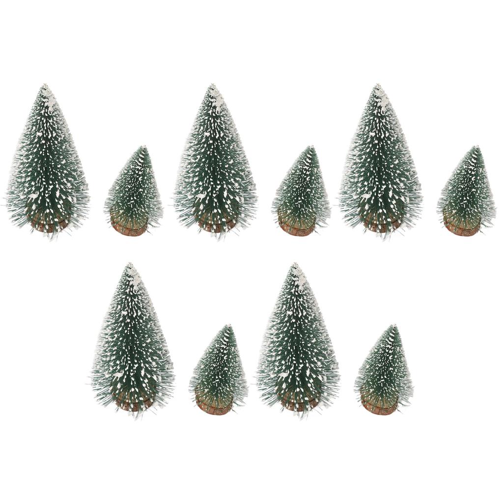 10Pcs Christmas Pine Tree Decor Set Xmas Small Ornament Tabletop Artificial Tree