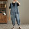 Dame Jumpsuit Vår Ensfarget Høy Kvalitet Jeans Vintage Casual Løs Multi Lommer Jumpsuit Denim Bukser