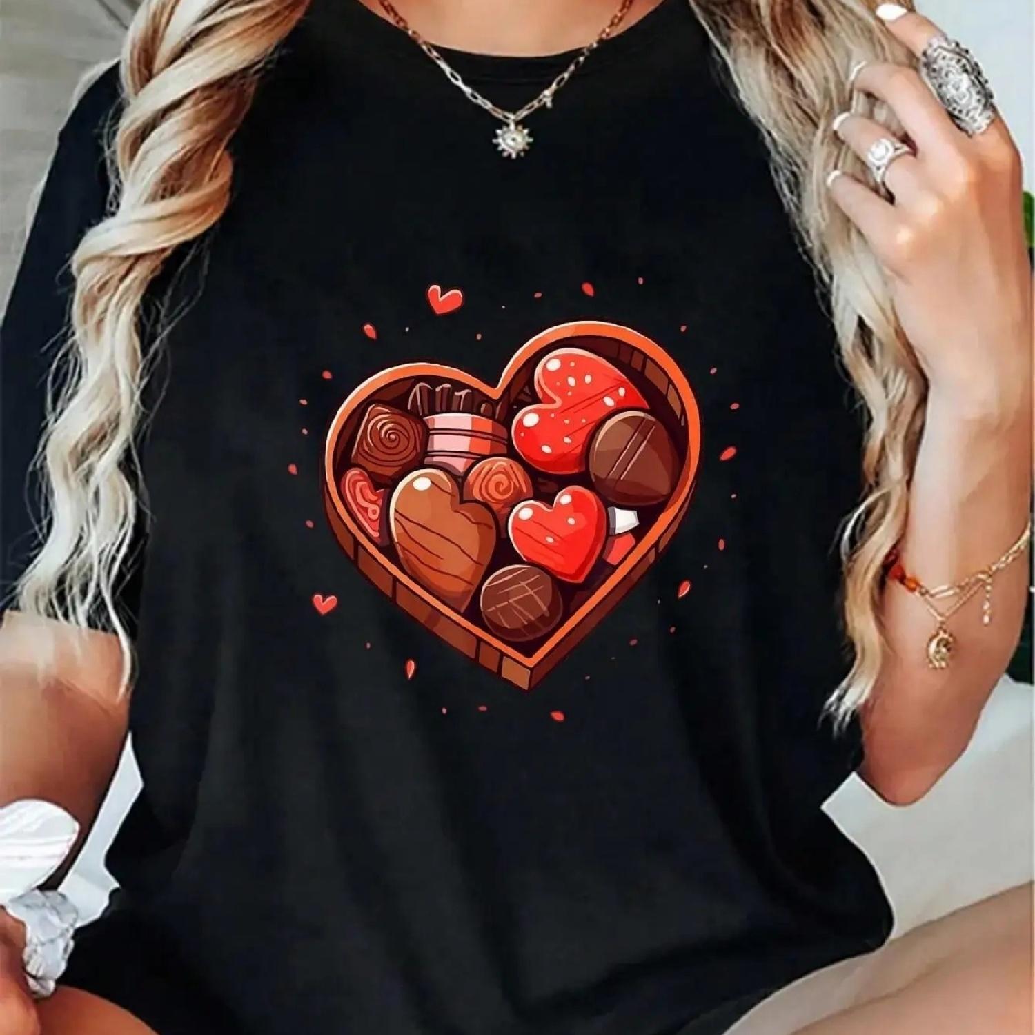 

100% Cotton Cute Chocolate Candy Heart Love Valentine Day Women Girls T-Shirt XXXXXL різнокольоровий