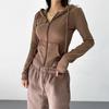Otoño moda recortada sudaderas con capucha de las mujeres con cremallera completa sudadera con capucha de moda coreana sudaderas con capucha lindo manga larga Crop Top Sexy Slim