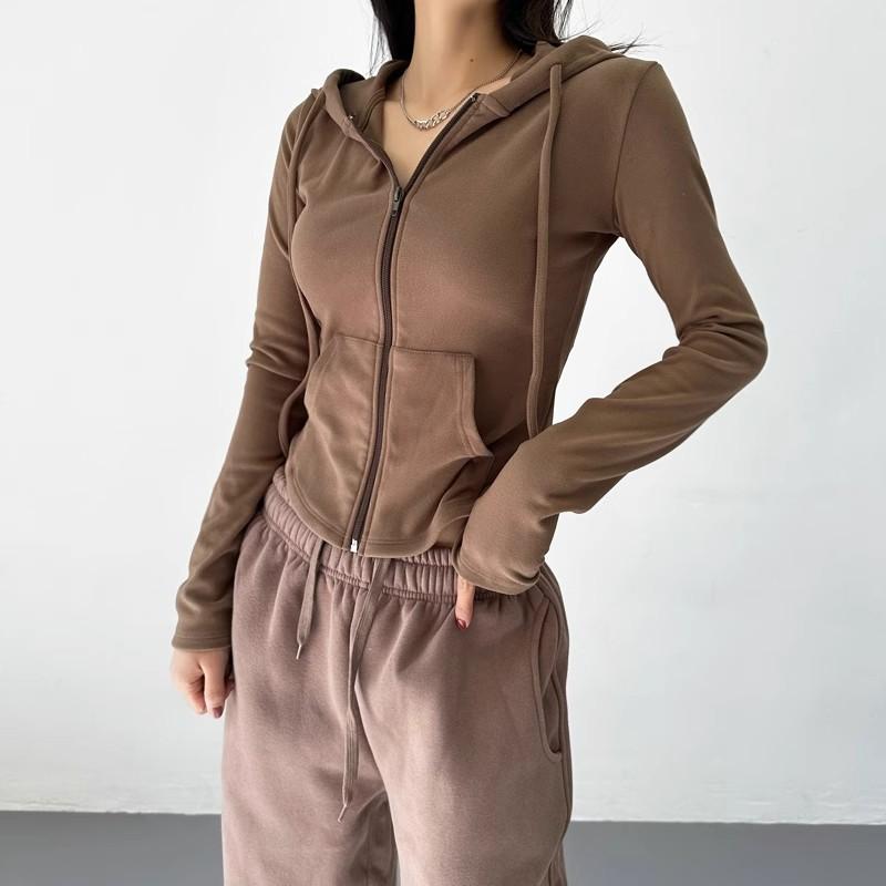 Podzimní móda zkrácené mikiny Dámská mikina s kapucí na zip Korejská módní mikiny Roztomilé s kapucí s dlouhým rukávem Crop Top Sexy Slim