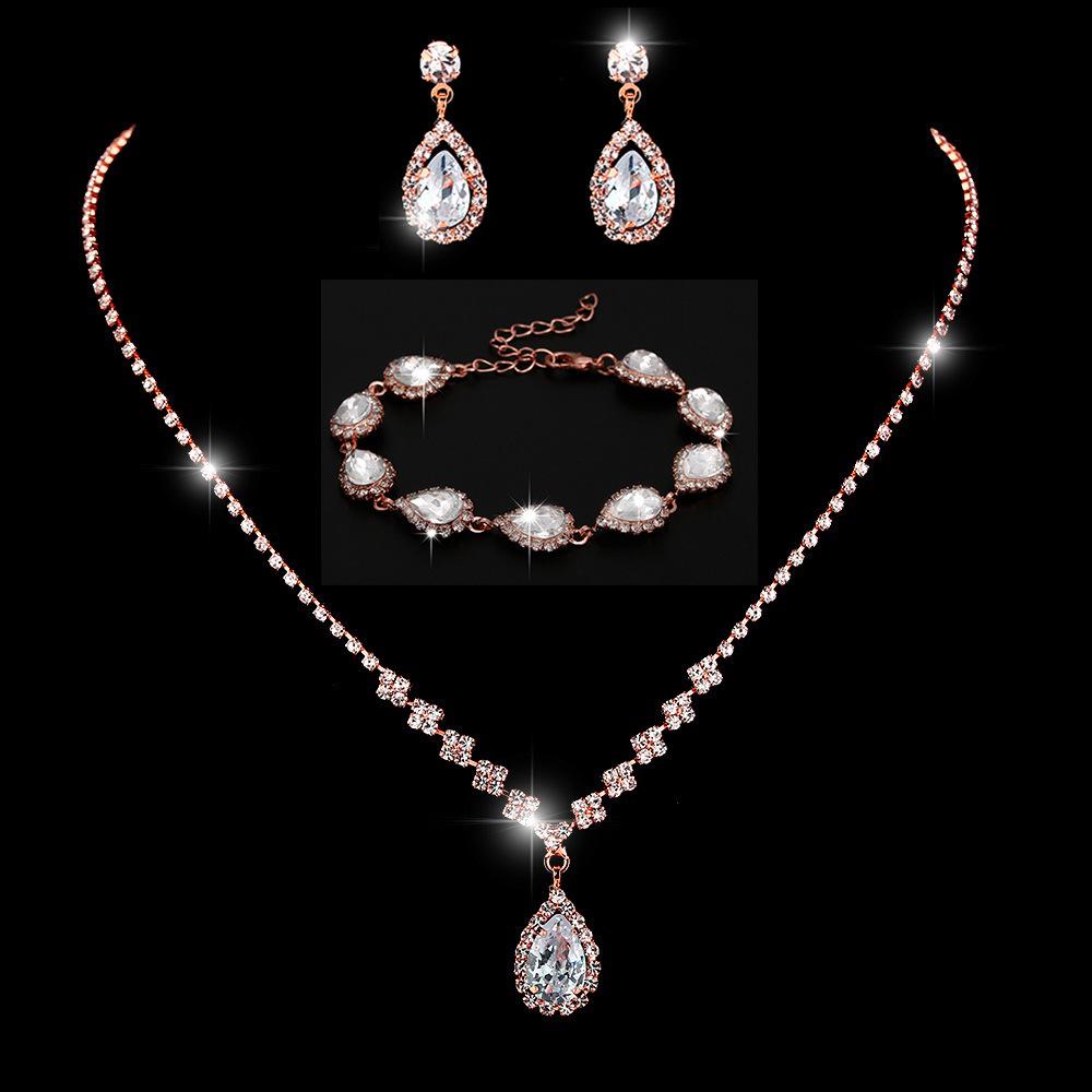 Elegant Rhinestone Set: Necklace, Earrings & Bracelet with Claw Chain Design - Multiple Styles