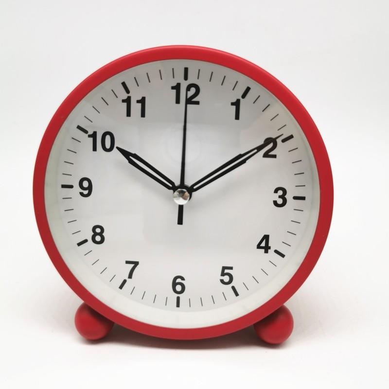 Round Alarm Clock Student Pointer Quartz Clock Bedside Clock Mute Metal Seat Clock with Light