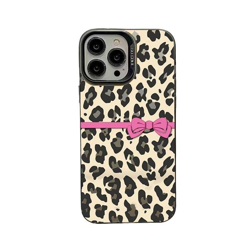 Bow and leopard print Apple iPhone 18/16 case, new style, trendy design (13/12).