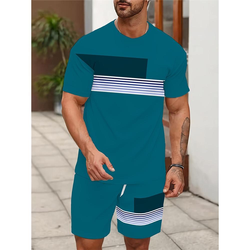 Summer Men's Personalized Two-piece Short-sleeved Cartoon Duck Print Drawstring Shorts Fashion Outdoor Large Size Sports Suit