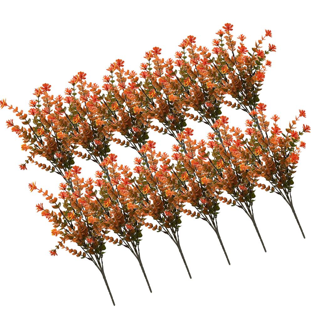 Set Of 12 Artificial Fall Leaf Branches Eucalyptuses Stems Table Centerpieces and Seasonal Decoration Plant Ornament