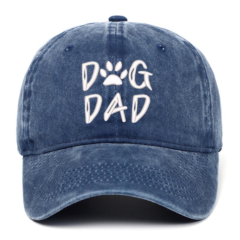 Men's Pure Cotton Distressed Sun Hat with "DOGDADDOGMOM" Embroidery - Large Brim Baseball Cap