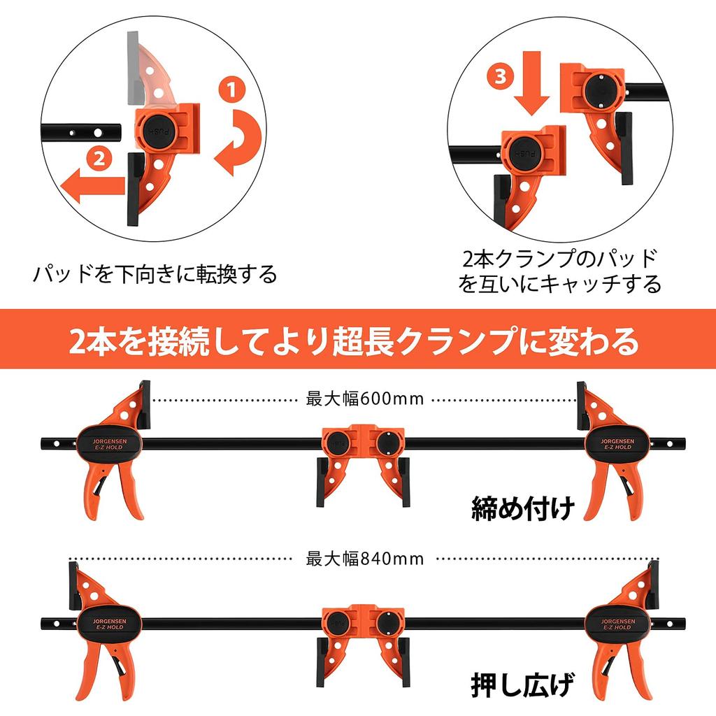 JORGENSEN Clamp F Clamp Quick Bar Clamp 300mm Set of 2 Maximum Tightening Force 68kg Set Quick Release Lever Resin Protective Pad Wood Strong Fixation
