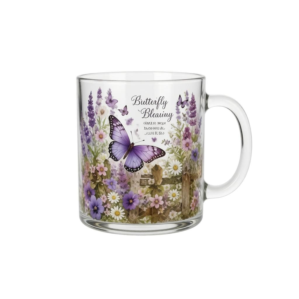 Glass Mug with Floral and Hummingbird Design Handcrafted Glassware Suitable for Hot and Cold Beverages Durable and Clear Glass Cup with Handle