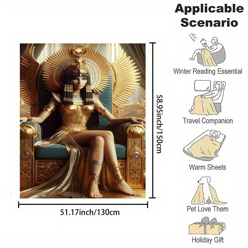 Egyptian Queen Print Flannel Throw Blanket Reversible Easy Care Home Office Travel Gift