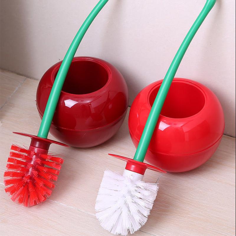 Kreativt Körsbärsformat Badrumstoalettborste Set Multifunktionell Golvstående Borste Utan Döda Vinklar Borste