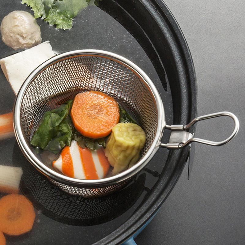 Silver Stainless Steel Hot Pot Colander Hanging Noodle Drainer Vegetable Mesh Sieve Food Filter Skimmer Frying Basket Tools