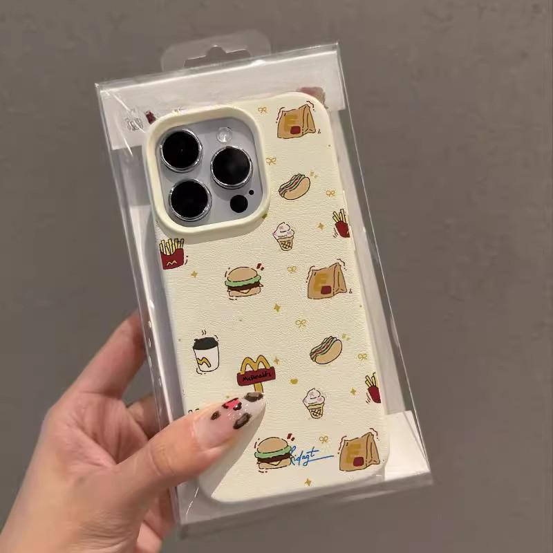 

Подходит для чехла для мобильного телефона Apple 16 Promax Iphone16 Премиум 15pro Кожаный узор 13 Макдональдс Бургер 14 iPhone X