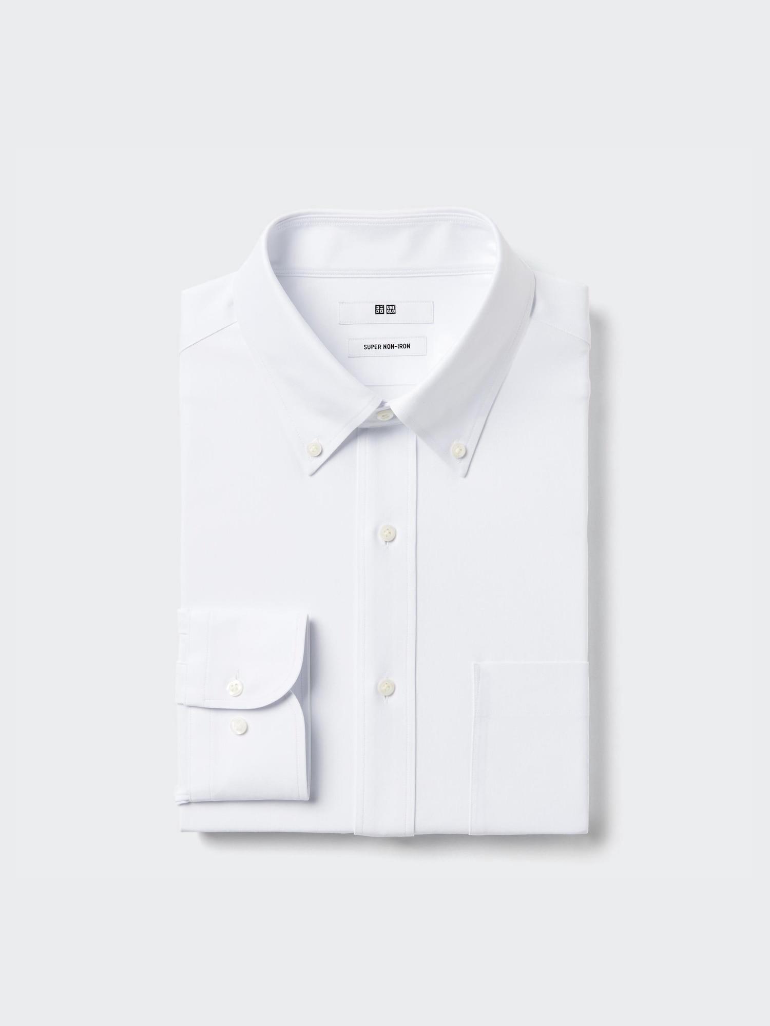 Uniqlo Япония Супер Негладящаяся Трикотажная Рубашка с Воротником Button-Down с Длинным Рукавом 00 WHITE/XS