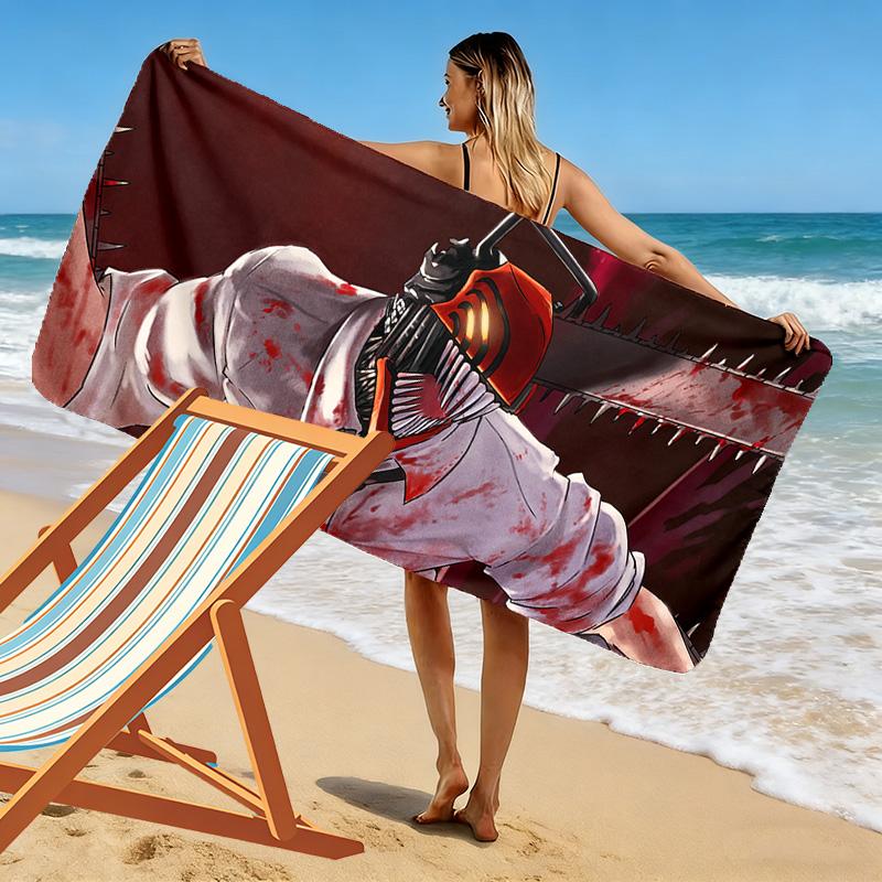 Chainsaw Man Print Beach Towel, Large Soft Quick Dry Towel for Beach Camping Swimming