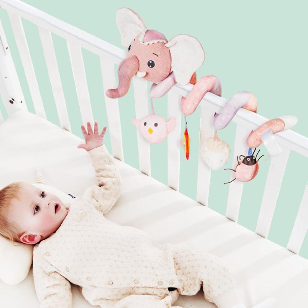 Infant Hanging Spiral Plush Toy for Car Seat Stroller Crib Bassinet Mobile with Music Box BB Squeaker Rattles Perfect Gift Idea Dazzle Effect100%