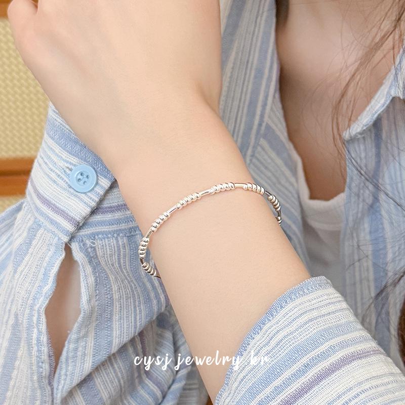 Cui Yan S925 Sterling Silver Korean Twist Bracelet for Women - Simple, Versatile, Open Cuff Design.