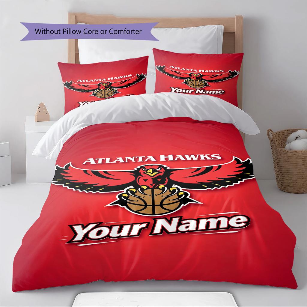 Name Custom Atlanta hawks Logo Pattern Bedding Set Quilt Cover Pillowcase Home Decor Gift (1 * duvet cover + 2 * pillowcase, without core)