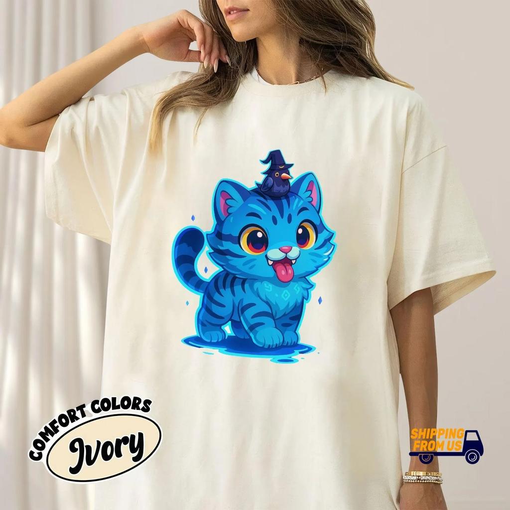 Retro Tiger Comfort Colors Shirt Blue Tiger And Bird Demon Animal Love Tee Cute Tigger Graphic Tee For Kpop Fans