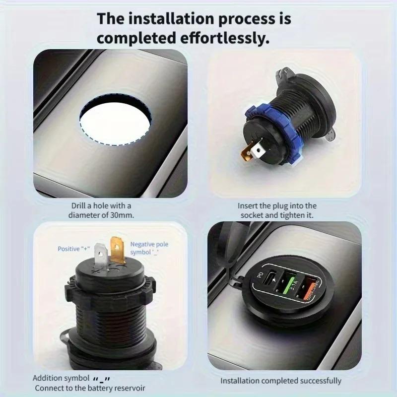 Universal 12-24V Motorcycle Car Charger Dual USB Type-C Charger Adapter Waterproof Power Socket for Auto Truck ATV Boat