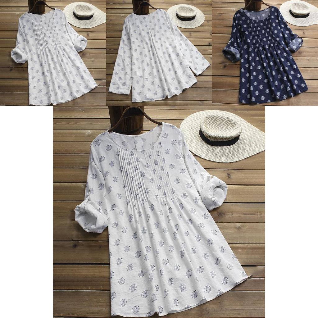 Plus Size Women Printed Dot T-shirt Dress Featuring Comfortable Long Sleeve Design