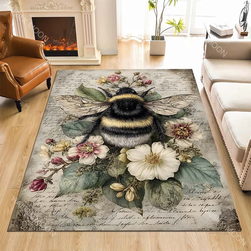Vintage stationery with bees flowers print Carpet for Living Room Bedroom Sofa Home Decor Rus Non-slip Floor Mat Luxury Gift