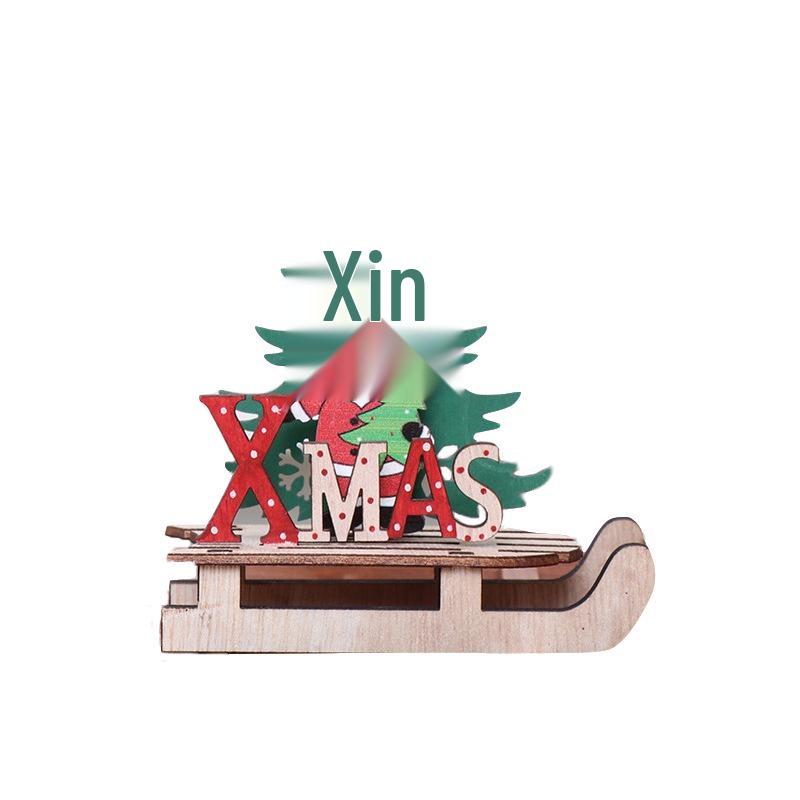 Creative Hand-Painted Cartoon Wooden Sleigh Ornament - DIY Christmas Assembly Decoration