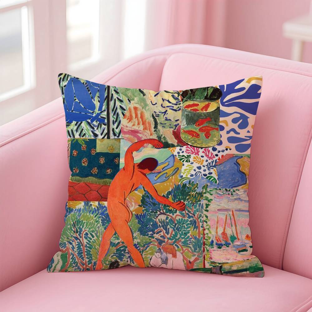 Fashion H-Henri M-Matisse Painting Pillow Case Anti-dustmite Pillow Invisible zipper silky short plush Sofa cushion cover