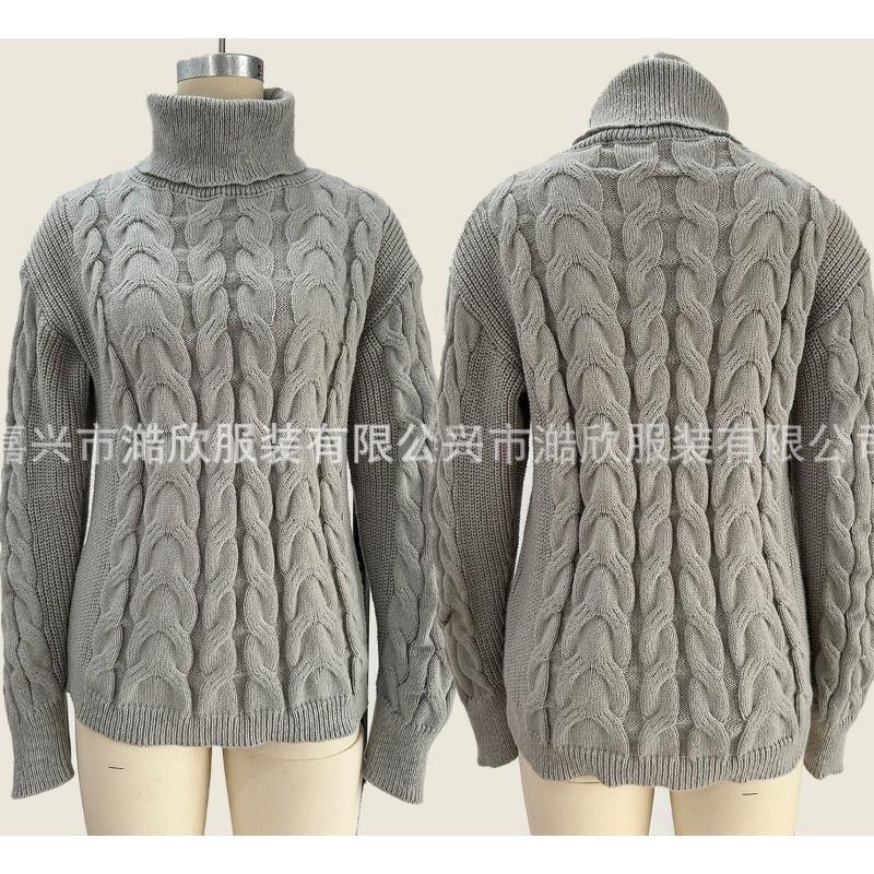 Women S Solid Twist Knit High Neck Long Sleeve Sweater