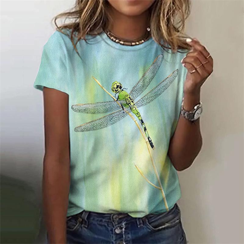 3D Printed Funny Dragonfly T-Shirt For Women Colorful Insects Graphic Tees Summer Casual O-Neck Tops Short Sleeve Loose T Shirts