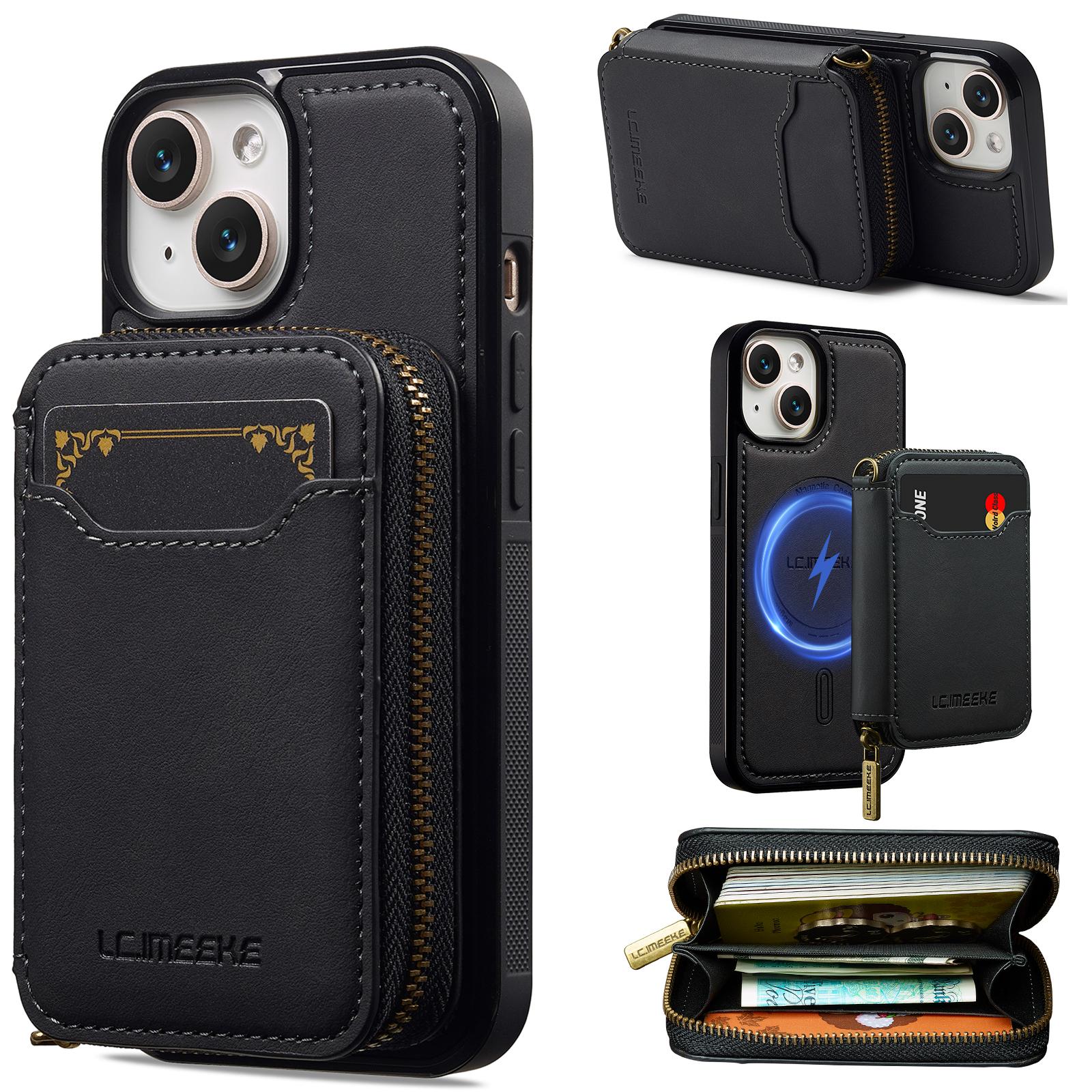 

LC.IMEEKE L6 For iPhone 14/13 Magnetic Case Detachable Zipper Wallet Leather Coated PC + TPU Phone Cover