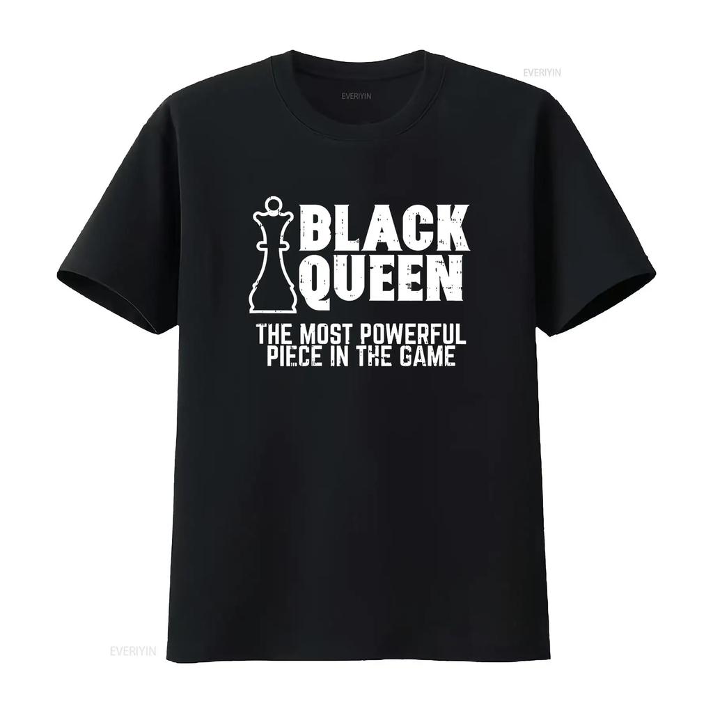 Funny Black Queen Most Powerful Chess African American Women T Shirt vintage Washed Casual graphic Breathable Slightly
