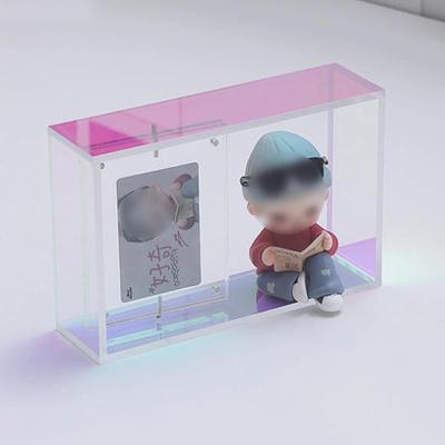 Acrylic Figurine Display Stand with Card Holder Ornaments Blind Boxes Doll Small Cards Storage Box Collectibles Showcase