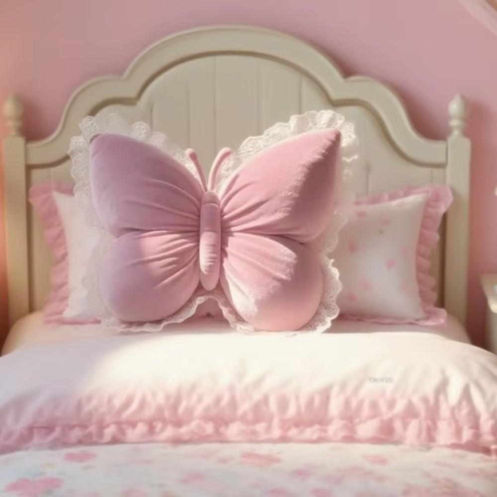 Girl Gift Soft Butterfly Pillow Lace Edge Modern Minimalist Bow Cushion Comfortable Breathable Ultra Soft Princess Pillow Sofa