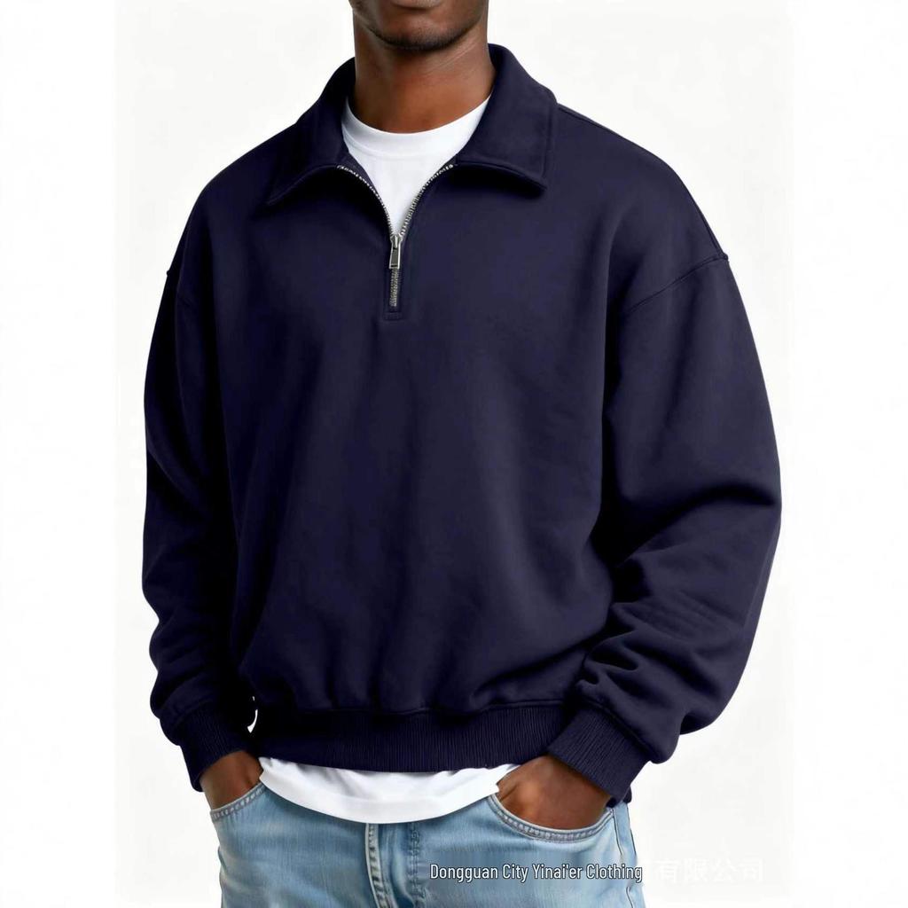2025 Men's Half-Zip Lapel Sweatshirt - Casual Autumn/Winter Polo Jacket