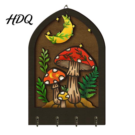 Key Hanger for Bedroom Door Bohemian Wooden Hanger Decorative Wall Mounted Holder with 4 Metal Boho Style Decor Hooks Artistic Hanging Hook Entryway