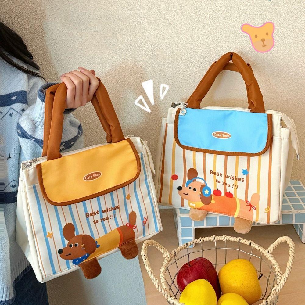 Cute Insulated Tote Bag Dachshund Food Thermal Handbag Practical Picnic Travel Storage Bags Kids