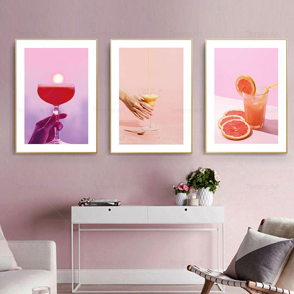Pink Food Drink Poster Coffee Cake Cookie Macarons Croissant Canvas Painting Wall Art Pictures Kitchen Cafe Home Decor Aesthetic