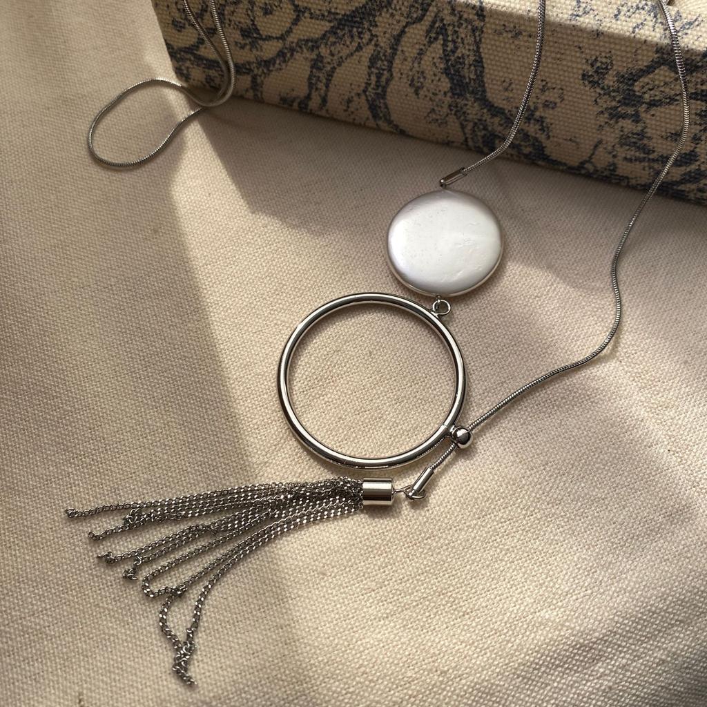 Design Ethnic Style High-End Long Ball Necklace Design Brushed Geometric Fringe Pendant Sweater Chain