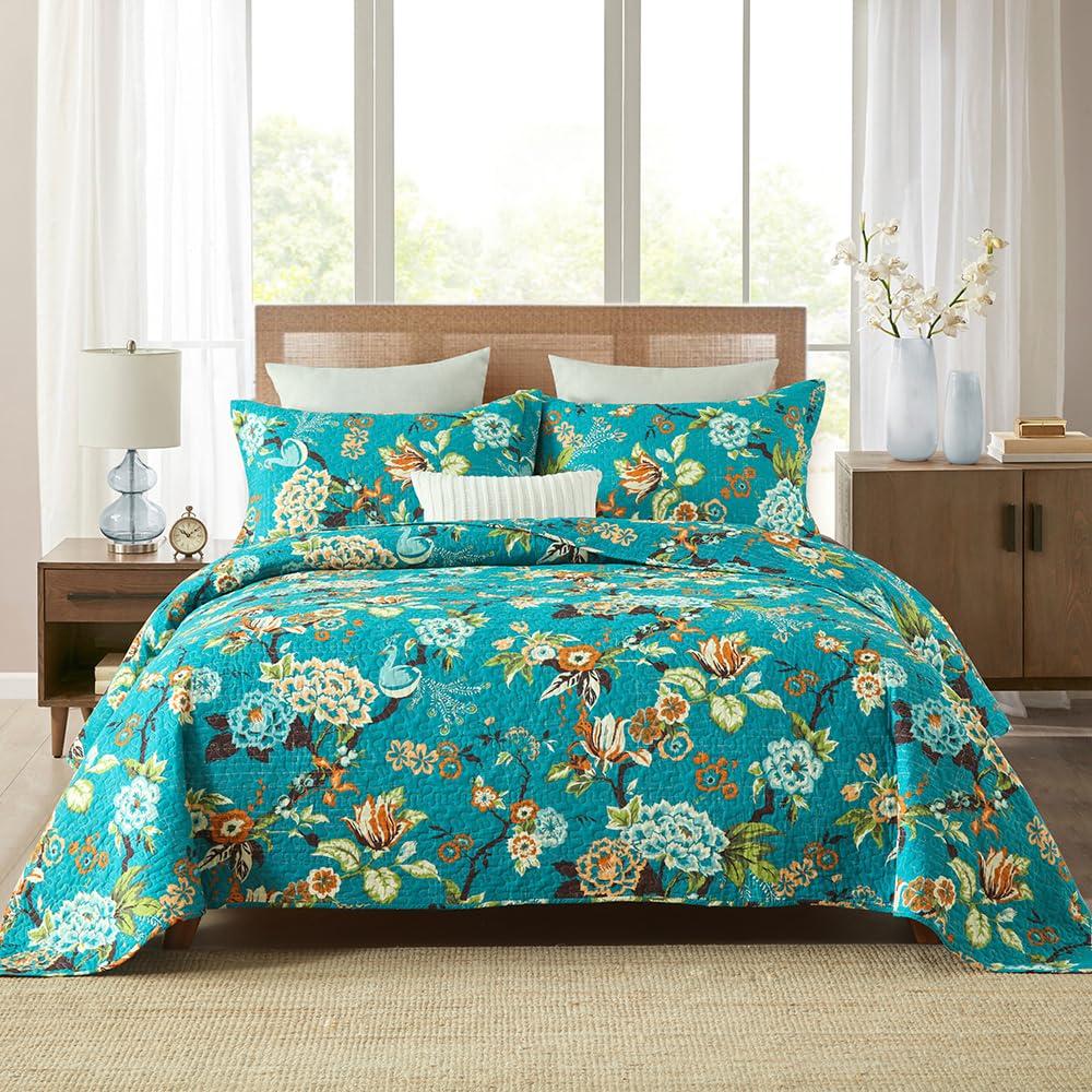 Floral Peacock Comforter Set Twin King Full Size, Bedding Set for Kids,Quilt Cover Peacock Duvet Set Girl Bedroom Decor 3 Pieces