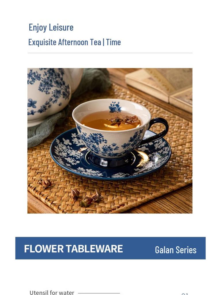 Tazza e Sottotazza da Caffè in Porcellana Cinese Retro Blu e Bianca Jialan - Regalo Ideale per la Festa dell'Insegnante