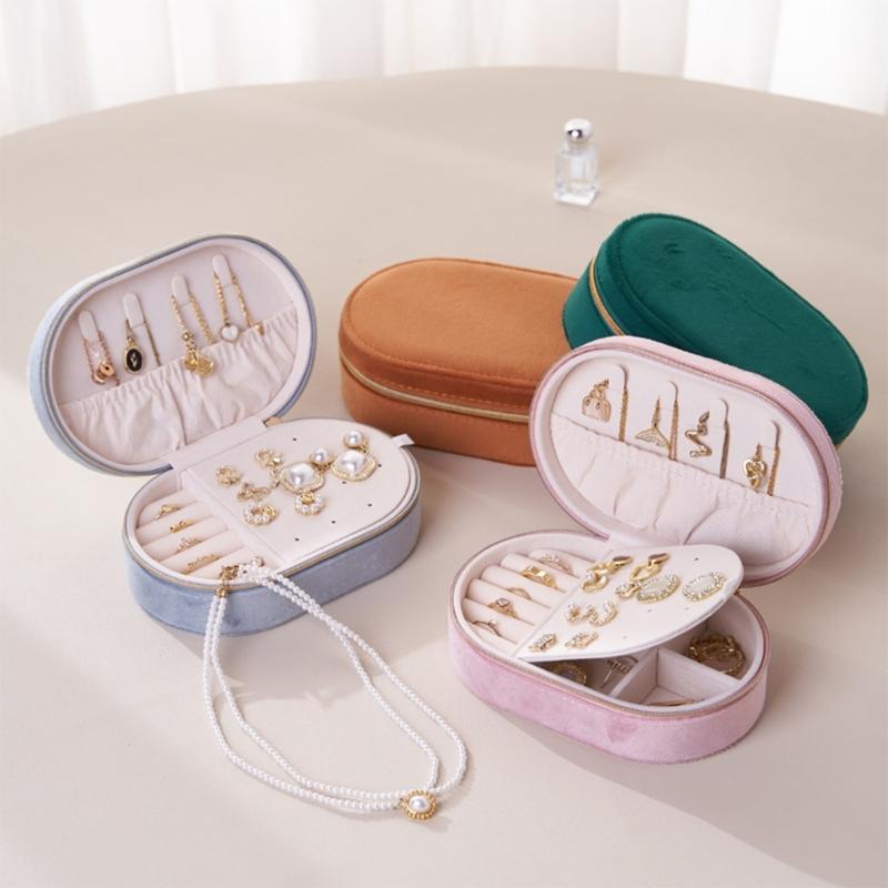 Soft Flannel Jewelry Case With Compartments Portable Designs For Home Travel Use