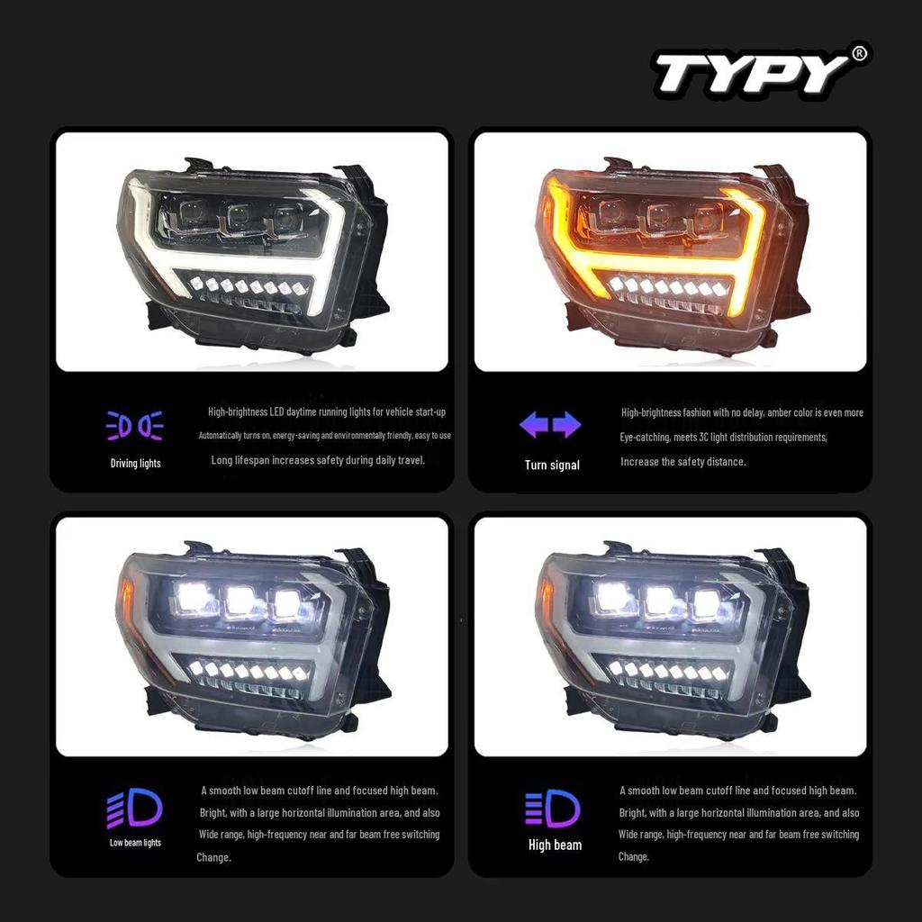 LED Projector Headlight Assembly with Flowing Turn Signals for 2014-2020 Toyota Tundra