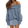 2025 New Autumn and Winter Loose Bat Sleeve Solid Color Pullover Off-shoulder Casual Knitted Sweater for Women