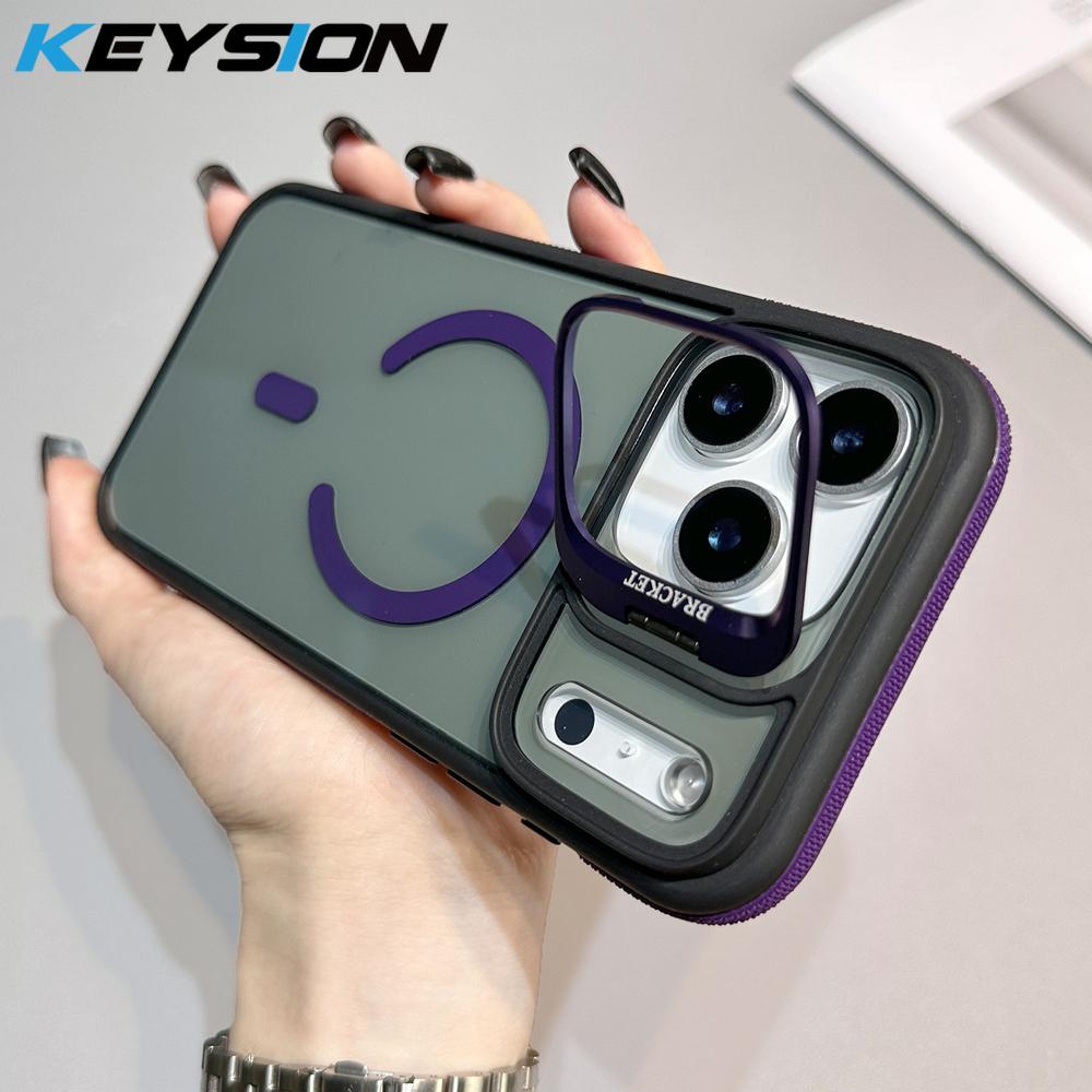 KEYSION Transparent Magnetic Lens Stand Case for MagSafe for iPhone 17 Pro Max Air TPU+PC Color Blocking Shockproof Phone Cover