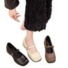 Solid color square head thick heel single shoes elegant style low heel one-word buckle foreign trade 2025 retro Mary Jane women's shoes