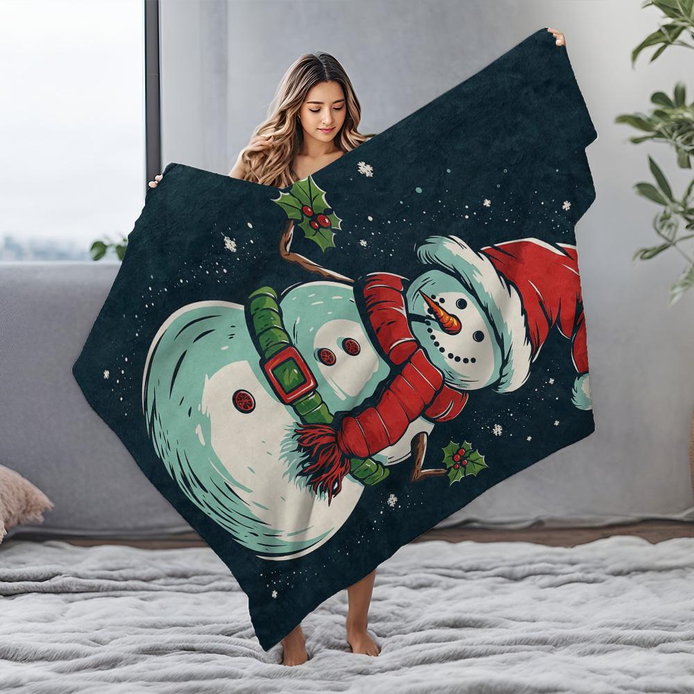 Tuniu Niedlicher Schneemann Fleece-Decke Überwurf Weich Warm für Sofa Bett Schlafzimmer Geschenk